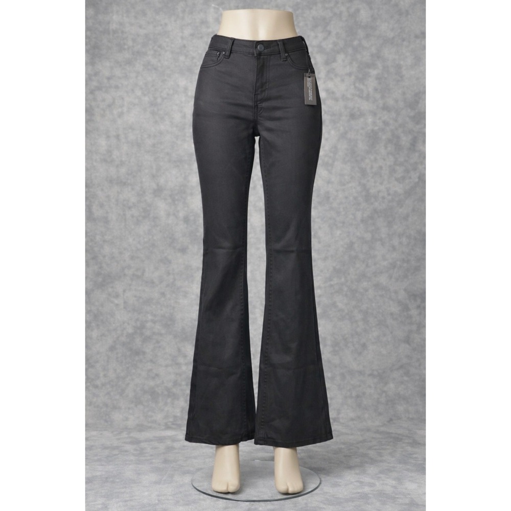 NWT Canyon Retreat Black Coated Flare Jeans Stepped Hem High Rise Size 6